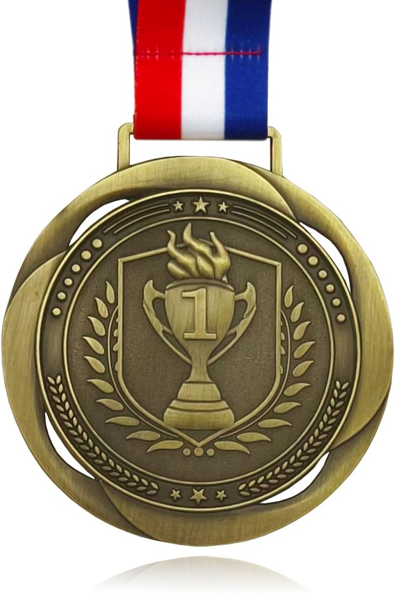 YUJUE First Place Medal, Large Medal - 3.34Inch Wide - GOlympic Style Winner Medals Gold & Stripes Neck Ribbon - Perfect for Any Competition, Coaches, Students, Athletes and Academics - Image 1